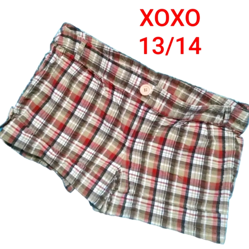 XOXO Plaid Shorts Size 13/14 Short Shorts Mid Rise 3" Inseam Cotton/Spandex